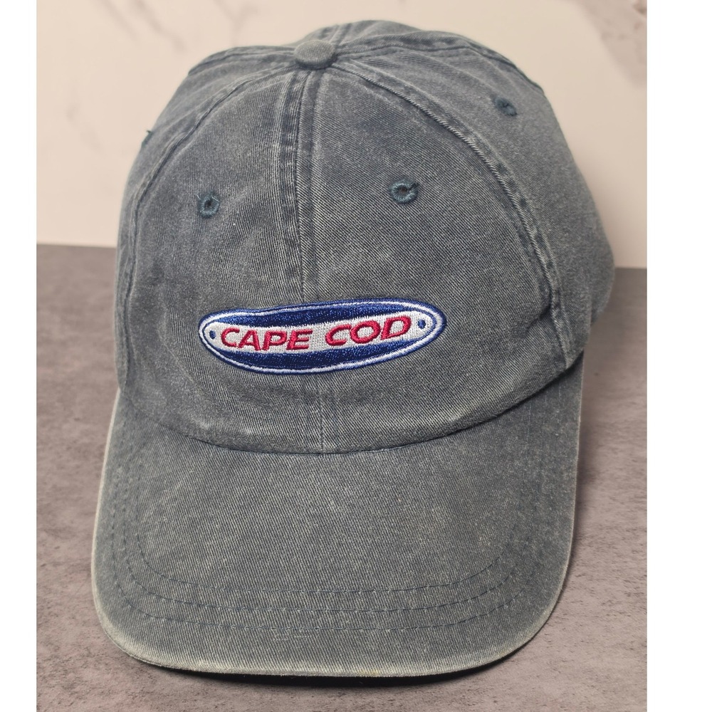 Cuffy's of Cape Cod Mens Blue Washed Cotton Baseball Cap Leather Strap Hat